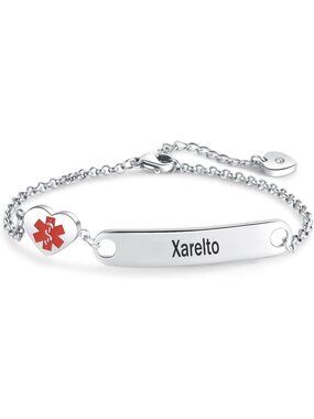 Women's Xarelto Heart Medical Alert Stainless Steel Chain Bracelet